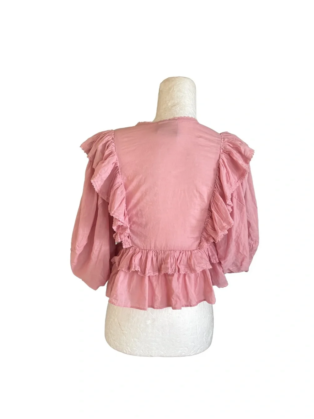 FARM Rio Blush Pink Ruffle Feminine Preppy Wrap Blouse Size XS